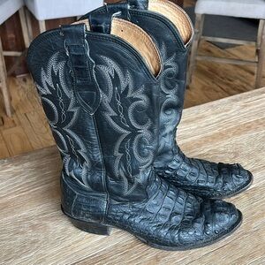 LARRY MAHAN VINTAGEGE CAIMAN ALLIGATOR HORNBACK COWBOY WESTERN BOOTS SIZE 10 D